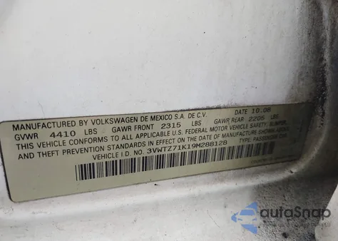 2009 Volkswagen Jetta 2.5L Se from USA, damaged, VIN 3VWTZ71K19M288128